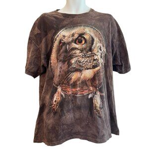 The Mountain Mens XL Big Owl Family Graphic Brown Tie Dye T Shirt